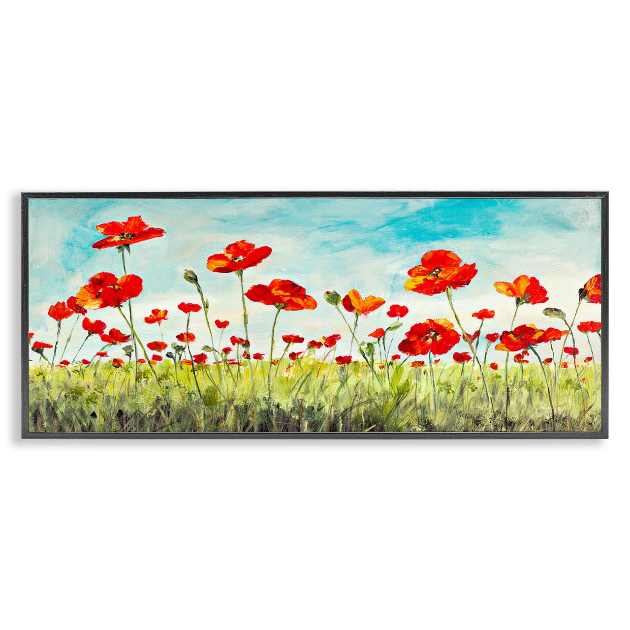 Stupell Industries Bright Red Poppies Meadow Framed Giclee Art